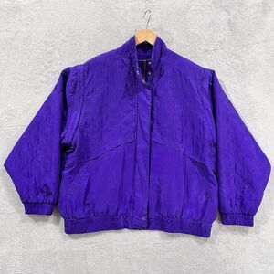 LAVON Jacket Womens Large‎ Silk Purple Bomber Convertible VTG Y2K